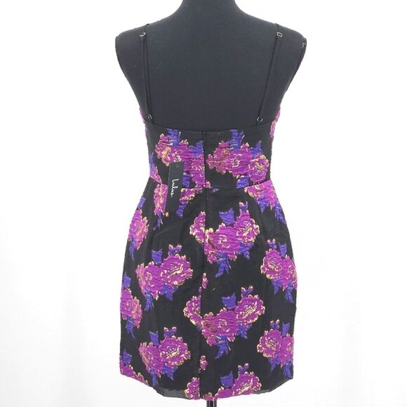 Lulus Vivid Charm Mini Dress Size Small Black Purple Floral Jacquard Y2K Retro - Picture 3 of 12